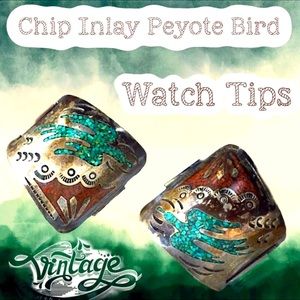 Navajo Watch Band Tips Turquoise Coral Chip Inlay Sterling Silver